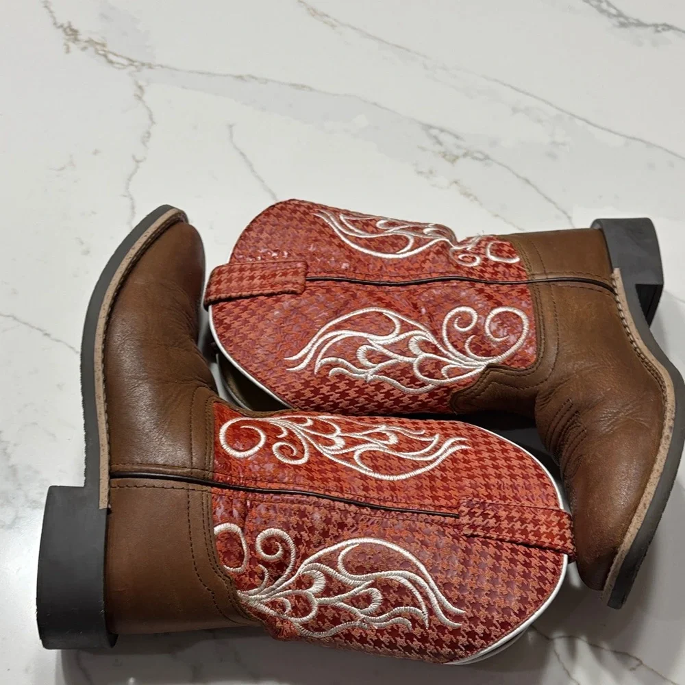 Kids Western Boots in Red and Brown